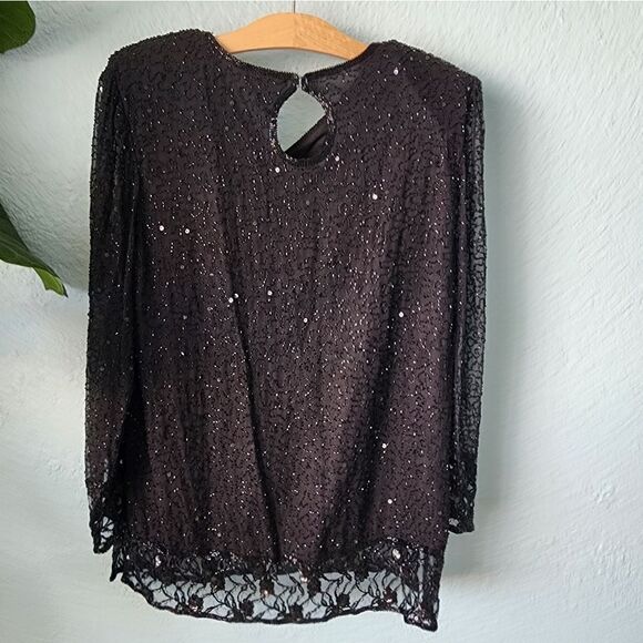 TAN CHHO SILK vintage embellish beads and sequins tunic style blouse - Picture 7 of 13